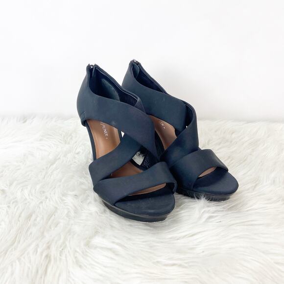 Donald J. Pliner 7 M Womens Black Leather Aurora Satin Strap Cage Wedges Sandals - Picture 1 of 10